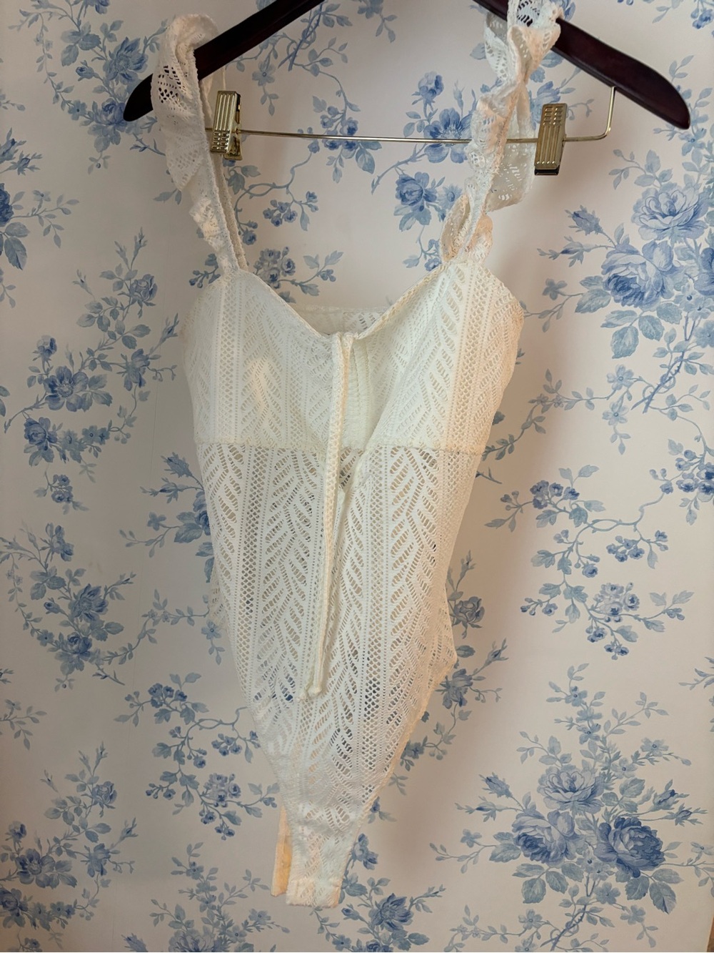 Urban Outfitters White Lace Bodysuit with Scalloped Straps